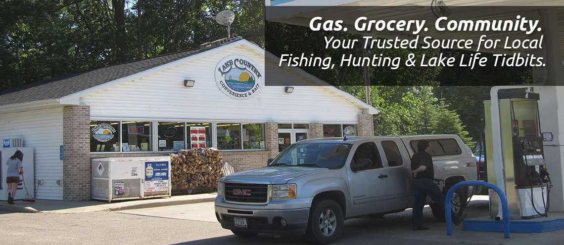 Truck filling its gas tank at Lake Country Convenience & Bait