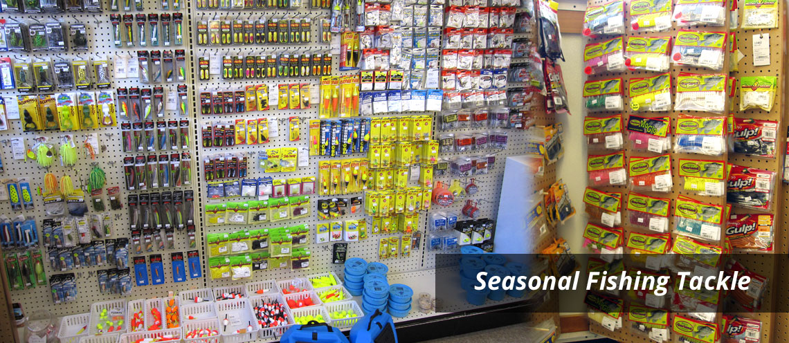 Aisle of fishing lures, minnow buckets and more - Seasonal Fising Tackle
